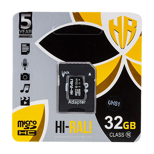 Карта пам'яті з адаптером Hi-Rali Micro SDHC 32gb UHS-1 Class 10 Чорний