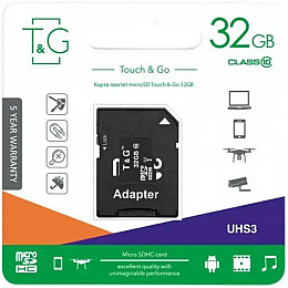 Карта пам'яті з адаптером T&G Micro SDHC 32gb UHS-3 Class 10 Чорний