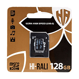 Карта пам'яті з адаптером Hi-Rali Micro SDXC 128gb UHS-3 Class 10 Чорний