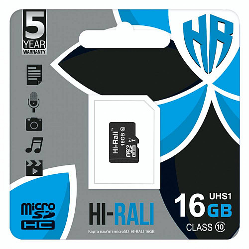 Карта памяти Hi-Rali Micro SDHC 16gb UHS-1 10 Class Черный