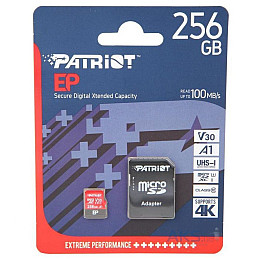 Карта пам'яті з адаптером MicroSDXC Patriot EP UHS-I/U3 256gb V30 Class 10 Чорно-Червоний
