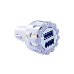 Зарядное устройство Car 11587 в авто круглое рифленое 2USB 2.1A White Silver (10962-hbr)
