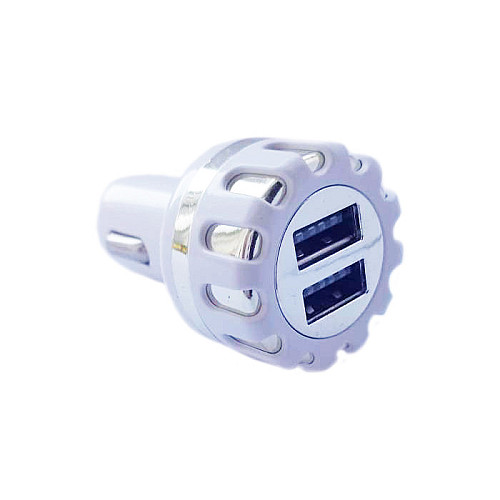Зарядное устройство Car 11587 в авто круглое рифленое 2USB 2.1A White Silver (10962-hbr)