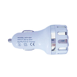 Зарядное устройство Car 11587 в авто круглое рифленое 2USB 2.1A White Silver (10962-hbr)