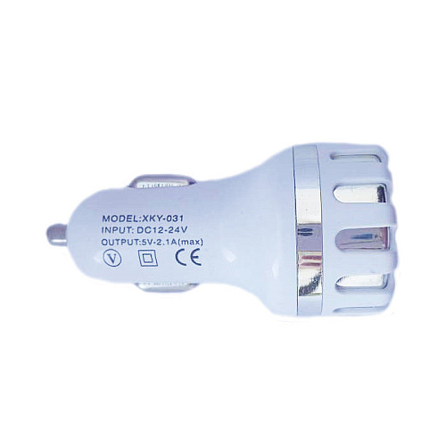 Зарядное устройство Car 11587 в авто круглое рифленое 2USB 2.1A White Silver (10962-hbr)