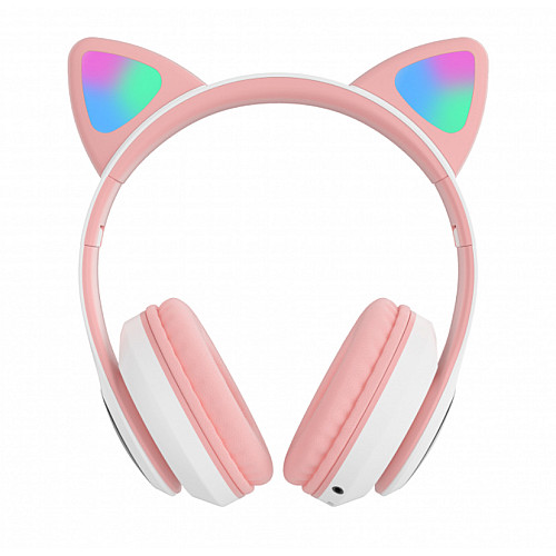 Бездротові Bluetooth навушники з вушками Cat Ear VZV-23M/ 7805 з LED підсвіткою Рожеві