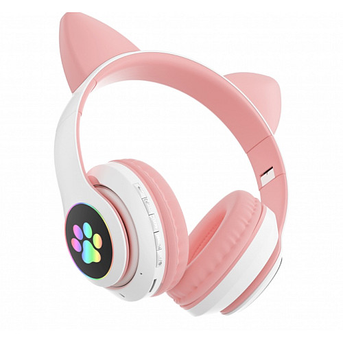 Бездротові Bluetooth навушники з вушками Cat Ear VZV-23M/ 7805 з LED підсвіткою Рожеві