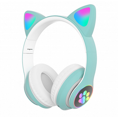 Бездротові Bluetooth навушники з вушками Cat Ear VZV-23M/ 7805 LED Бірюзові