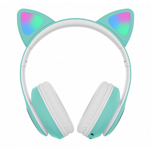 Бездротові Bluetooth навушники з вушками Cat Ear VZV-23M/ 7805 LED Бірюзові