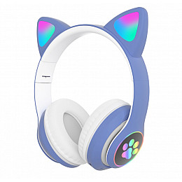 Беспроводные Bluetooth наушники с ушками Cat Ear VZV-23M/ 7805 LED Синие