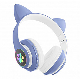 Беспроводные Bluetooth наушники с ушками Cat Ear VZV-23M/ 7805 LED Синие