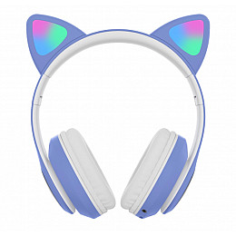 Беспроводные Bluetooth наушники с ушками Cat Ear VZV-23M/ 7805 LED Синие