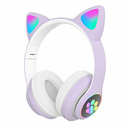 Бездротові Bluetooth навушники з вушками Cat Ear VZV-23M/ 7805 LED Фіолетові