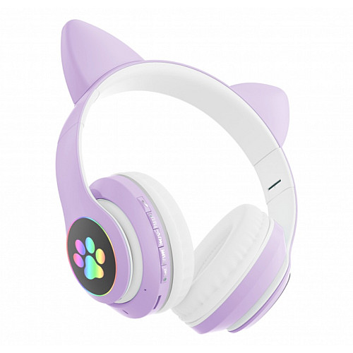 Бездротові Bluetooth навушники з вушками Cat Ear VZV-23M/ 7805 LED Фіолетові