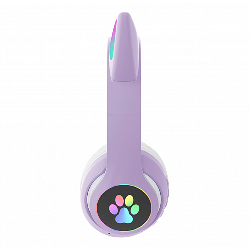 Бездротові Bluetooth навушники з вушками Cat Ear VZV-23M/ 7805 LED Фіолетові