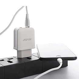 Сетевий зарядний пристрій для Aspor A829 2USB/2.4A - білий