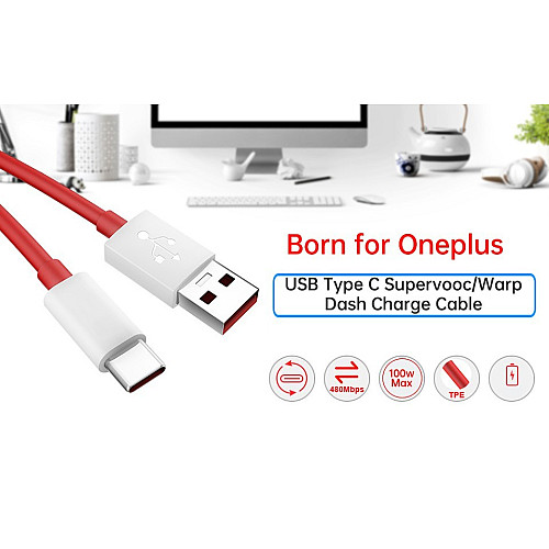 Кабель для зарядки Oneplus 10T Nord CE 3 Supervooc Warp Charge Usb Type C Cable 100W 65W 8A Fast Charge One Plus 10 Pro 9RT 1 м Red