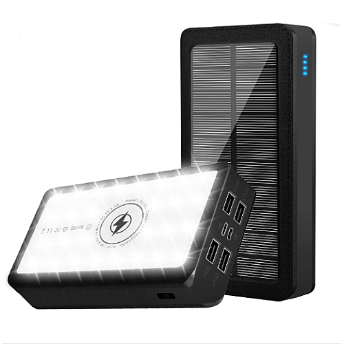УМБ Solar 30000 mAh 22,5 Вт с беспроводной зарядкой солнечной панелью и фонариком Чёрный (PS-403)