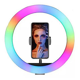 Кольцева світлодіодна LED лампа RIAS MJ30 RGB 30см Різнокольорова з тримачем USB управління на проводі