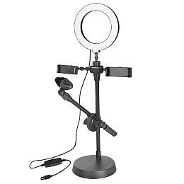 Кольцева світлодіодна LED лампа RIAS HA-12 9см з тримачем для мікрофона та телефону Black