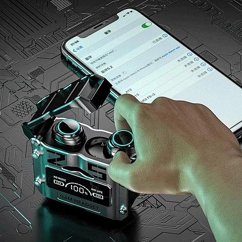 Наушники бездротові TWS M25 з Павер Банком 2000 mah Кейс Silver навушники Black (16069-hbr)