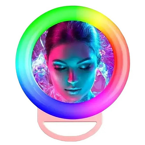 Кольцевая светодиодная LED лампа на телефон RIAS A4S RGB аккумуляторная с зеркалом 11см