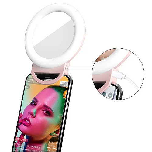 Кольцевая светодиодная LED лампа на телефон RIAS A4S RGB аккумуляторная с зеркалом 11см