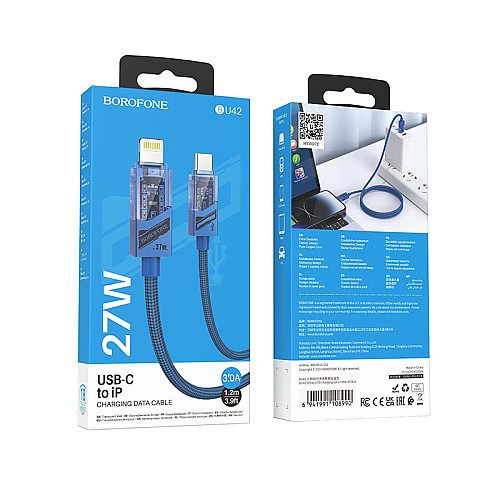 Кабель для зарядки и обмена данными Borofone BU42 Octavia PD27W Type-C to Lightning 1.2 m Синий