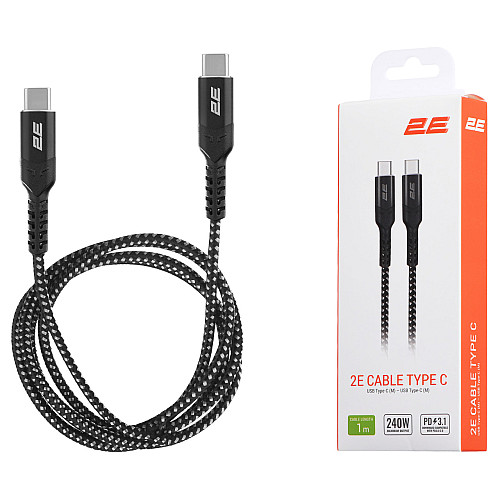 Кабель синхронизации зарядки Type-C 2E USB-C - USB-C PD 3.1 240W 1m Black