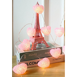 Гірлянда B-Led Серця 20 лампочок на 3м на батарейках рожеві