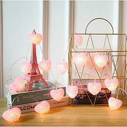 Гірлянда B-Led Серця 20 лампочок на 3м на батарейках рожеві