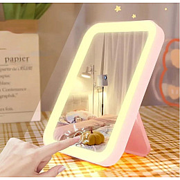 Настільне дзеркало з LED підсвіткою Bealux рожеве