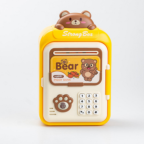 Копилка-сейф детская Happy Life Bear с кодовым замком и отпечатком пальца желтый (HP12265Y)