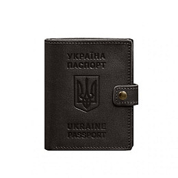 Кожна обкладинка-портмоне на паспорт з гербом України BlankNote 25.1 темно-коричнева