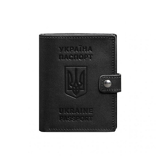 Кожана обкладинка-портмоне на паспорт з гербом України BlankNote 25.1 Чорна