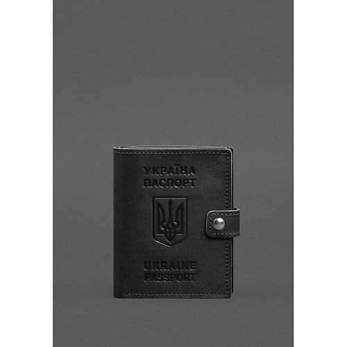 Кожана обкладинка-портмоне на паспорт з гербом України BlankNote 25.1 Чорна