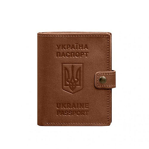 Кожаная обложка-портмоне на паспорт с гербом Украины BlankNote 25.1 Светло-коричневая
