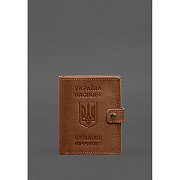 Кожаная обложка-портмоне на паспорт с гербом Украины BlankNote 25.1 Светло-коричневая