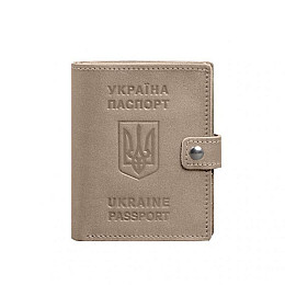 Кожана обкладинка-портмоне на паспорт з гербом України BlankNote 25.1 Світло-бежевий