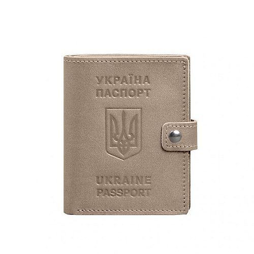Кожана обкладинка-портмоне на паспорт з гербом України BlankNote 25.1 Світло-бежевий