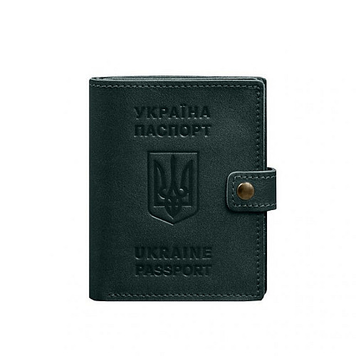 Кожана обкладинка-портмоне на паспорт з гербом України BlankNote 25.1 Зелена