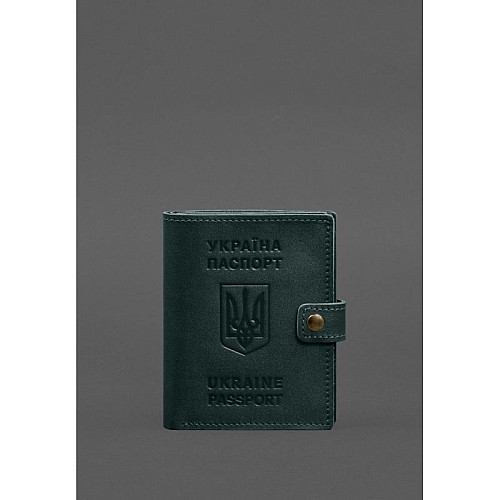 Кожана обкладинка-портмоне на паспорт з гербом України BlankNote 25.1 Зелена