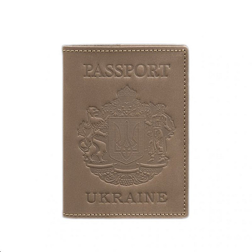 Кожаная обложка для паспорта BlankNote с украинским гербом светло-бежевая