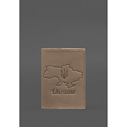 Кожаная обложка для паспорта BlankNote с картой Украины светло-бежевая Crazy Horse