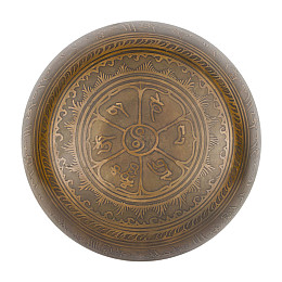 Поющая чаша Тибетська Kailash Дхармачакра Мантра Мани 180х180х83 мм Бронзова (27699)