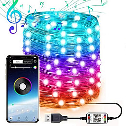Светодиодная гирлянда Meiq-IT 100 LED RGB 10 м USB Bluetooth управление с телефона