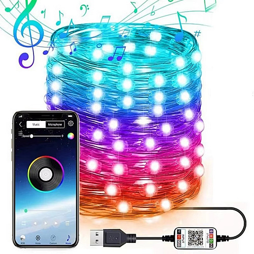 Светодиодная гирлянда Meiq-IT 100 LED RGB 10 м USB Bluetooth управление с телефона