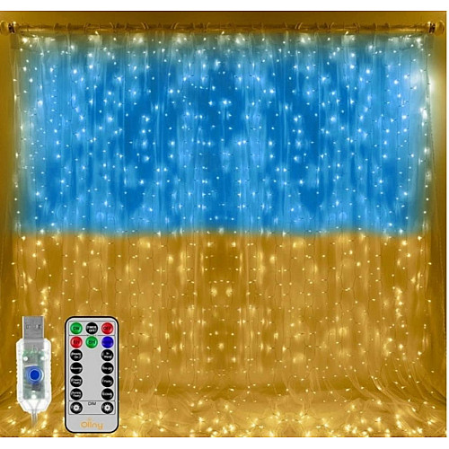 Гирлянда штора с пультом No Brand SFK-09 флаг Украины USB 3х3 м Голубо-желтый (2400180685)