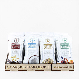 Асорті батончиків Ineo products (вершковий кокос, арахіс у шоколаді, крісп та шоколад, конопля та фрукти) 360 г