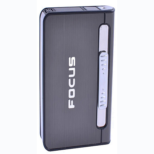 Портсигар на 12 сигарет з запальничкою турбо полум'я FOCUS №4939 Black (10521-hbr)